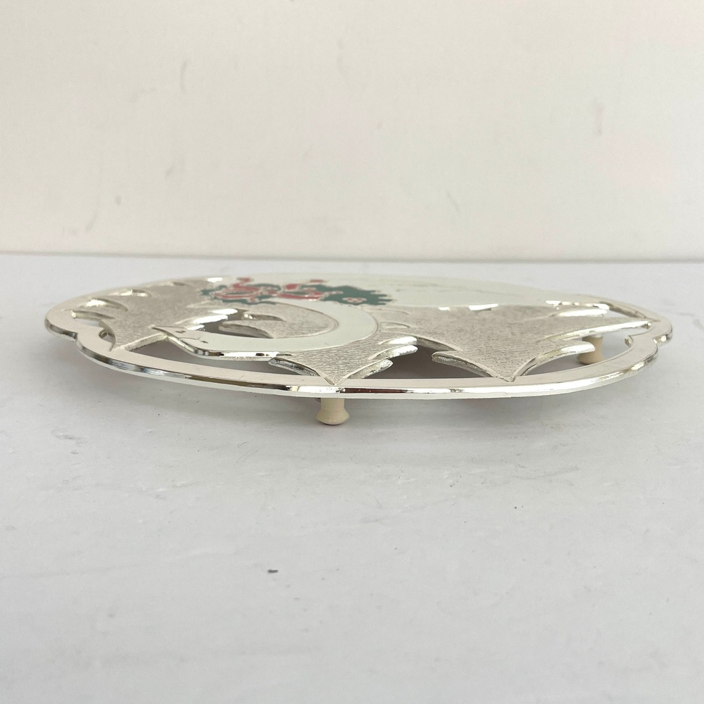 Wm A VTG 80s Rogers Ltd Silver Plate Swan Christmas Trivet Wall Hanging Japan - Picture 6 of 9